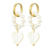 Shell Pearl & Shell Heart Dangle Hoop Earrings EJEW-TA00323-1