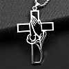 Hollow Cut Cross with Praying Hand 201 Stainless Steel Pendant Necklaces for Men FS-WG70CE0-01-4