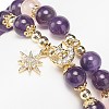 2Pcs 2 Style Natural Amethyst & Rose Quartz Beaded Stretch Bracelets Set BJEW-JB09020-5