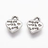 Tibetan Style Carved Words Made with Love Alloy Heart Charms X-TIBEP-Q043-184-RS-2