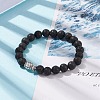 Natural Lava Rock Round Beaded Stretch Bracelet with Alloy Pineapple BJEW-JB08299-2