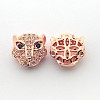 Brass Micro Pave Cubic Zirconia Leopard Beads ZIRC-L007-41RG-1