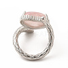 Natural Rose Quartz Heart with Snake Open Cuff Ring RJEW-P082-02P-12-4