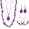 Bohemian Style Natural Amethyst Teardrop Pendant Necklaces & Chip Beaded Necklaces & Hoop Earrings & Dangle Earrings Sets WG11994-01-2