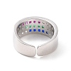 Colorful Cubic Zirconia Triple Line Open Cuff Ring RJEW-G270-04P-3