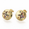 Brass Micro Pave Colorful Cubic Zirconia Stud Earrings EJEW-S208-045-2