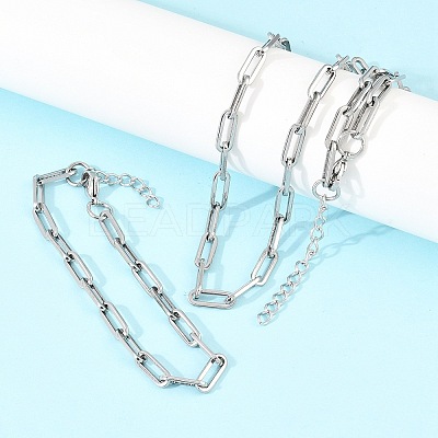 304 Stainless Steel Link Paperclip Chain Bracelet & Necklace Jewelry Sets SJEW-L199-05P-1