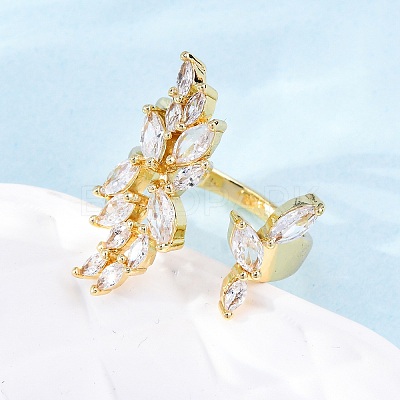 Brass Micro Pave Clear Cubic Zirconia Cuff Rings for Women RJEW-U047-25G-1