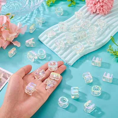 50Pcs 5 Styles UV Plating Rainbow Iridescent Acrylic Beads OACR-TA0004-67G-1