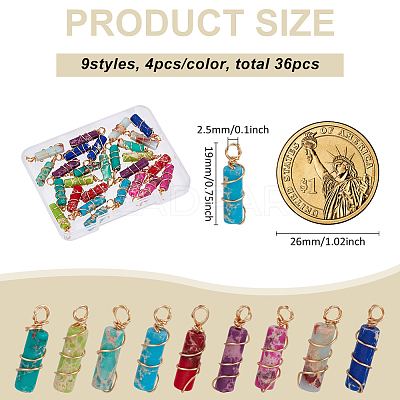36Pcs 9 Colors Dyed Synthetic Imperial Jasper Copper Wire Wrapped Pendants PALLOY-FG00003-1