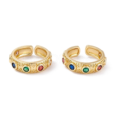Brass Micro Pave Cubic Zirconia Cuff Rings X-RJEW-M138-09G-1