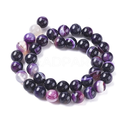 Natural Striped Agate/Banded Agate Beads Strands G-G582-10mm-52-1