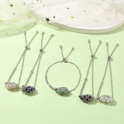 Natural Mixed Gemstone Bullet Link Slider Bracelets BJEW-JB09901-1