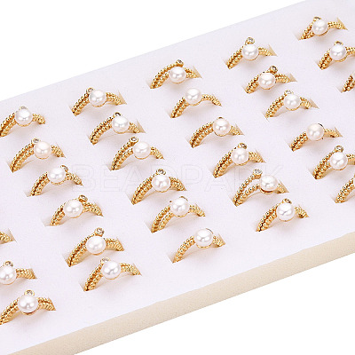 Natural Pearl Double Lines Finger Ring with Rhinestone PEAR-N020-06J-1