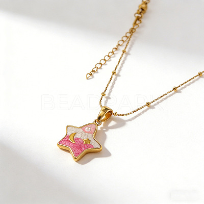 304 Stainless Steel Enamel & Plastic Pearl Pendant Necklaces WG418AA-02-1
