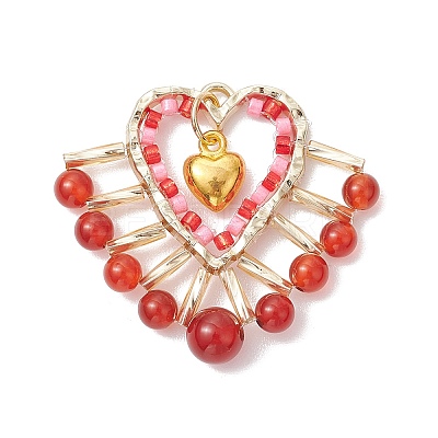 Natural Carnelian(Dyed & Heated) & Glass Seed Beads Pendants PALLOY-MZ00444-02-1
