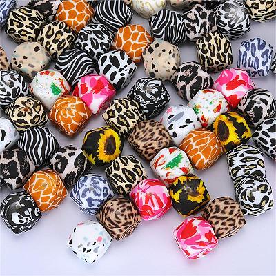 Colorful Pattern Printed Silicone Focal Beads LS-SI-JX0022A-12-1