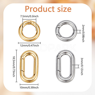 4Pcs 4 Styles 304 Stainless Steel Spring Gate Rings STAS-GO0001-26-1