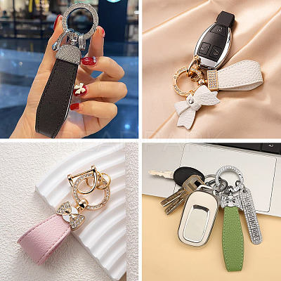1Pc DIY Alloy Rhinestone Spring Gate Rings Keychains FIND-TA0008-54B-G-1