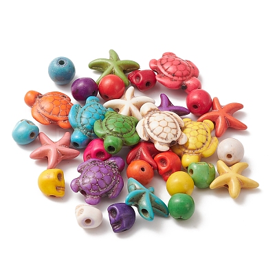 4 Strands 4 Styles Dyed Synthetic Turquoise Beads Strands G-FS0005-70-1