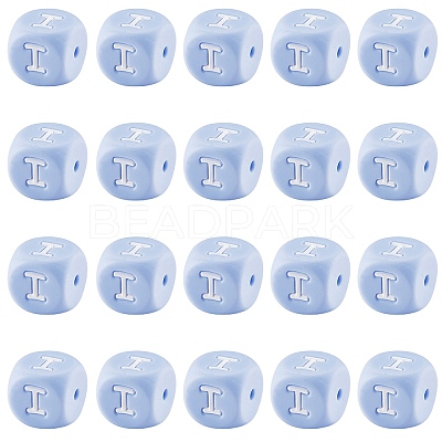 20Pcs Blue Cube Letter Silicone Beads 12x12x12mm Square Dice Alphabet Beads with 2mm Hole Spacer Loose Letter Beads for Bracelet Necklace Jewelry Making JX434I-1