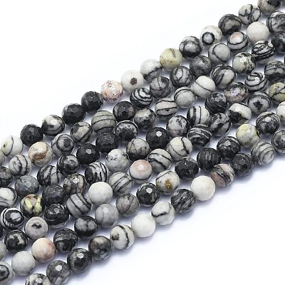 Natural Black Silk Stone/Netstone Beads Strands G-K310-A09-6mm-1