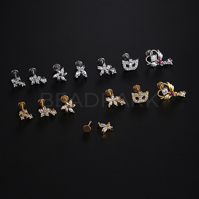Stainless Steel Micro Pave Clear Cubic Zirconia Internally Threaded Labrets WGBE4CC-01-1