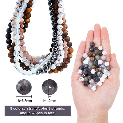 8 Strands 8 Style Natural & Synthetic Gemstone Beads Strands G-OC0002-09-1