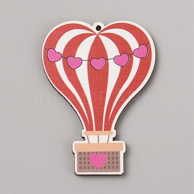 Single Face Printed Heart Wood Big Pendants WOOD-CJC0011-07I-1