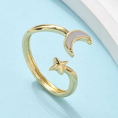 Brass Shell Cuff Rings for Women RJEW-C126-14G-1