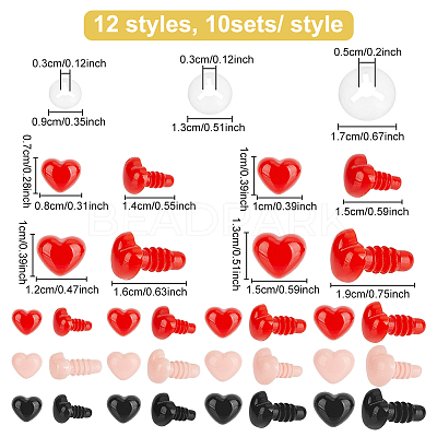 120Pcs 12 Styles Plastic Safety Craft Eye FIND-AN0001-21-1