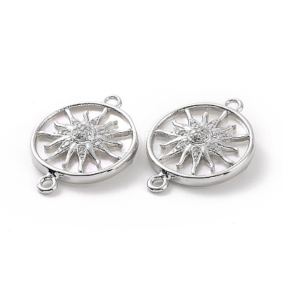 Rack Plating Brass Micro Pave Clear Cubic Zirconia Connector Charms KK-C008-07P-1