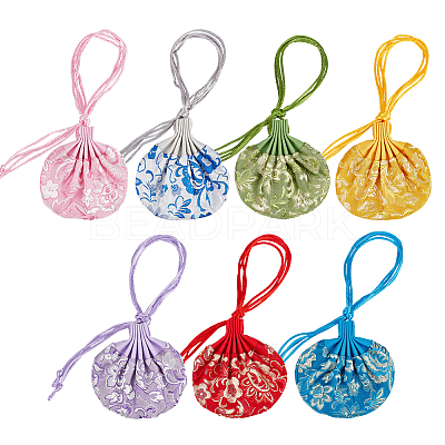 7Pcs 7 Colors 3D Floral Embroidery Satin Drawstring Bags ABAG-PH0001-88-1