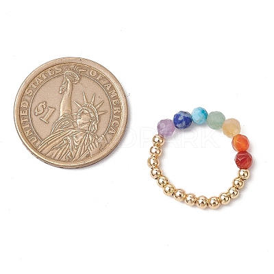 Natural Amethyst & Natural Lapis Lazuli & Natural Apatite & Natural Green Aventurine & Natural Citrine & Brass Beads Chakra Rings RJEW-TA00185-01-1