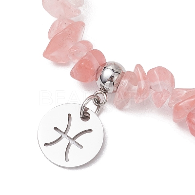 Synthetic Cherry Quartz Glass Chip Beaded Stretch Bracelets BJEW-JB11133-02-1