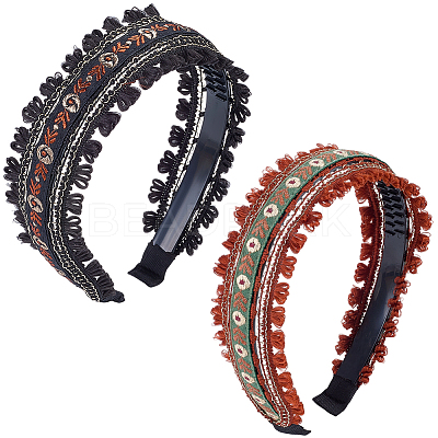 2Pcs 2 Colors Floral Hair Bands Embellishments for Women OHAR-CY0001-19A-1