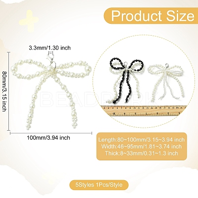 5Pcs 5 Styles Bowknot Plastic Imitation Pearl Shoe Charms AJEW-CJ0001-64-1