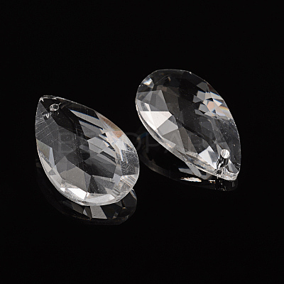 Faceted Teardrop Transparent Glass Pendants X-EGLA-R085-03-1
