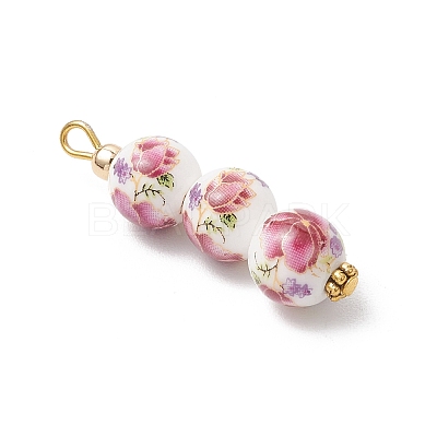 3Pcs Handmade Flower Printed Porcelain Ceramic Pendants PALLOY-JF03974-1