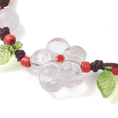 Handmade Silver Foil Glass Lampwork &  Natural White Jade Beads Braided Bead Bracelets for Women BJEW-JB12728-01-1