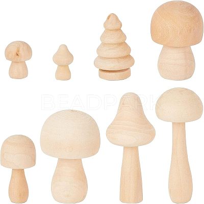 8Pcs Mushroom & Christmas Tree Schima Superba Wooden Children Toys WOOD-NB0001-75-1