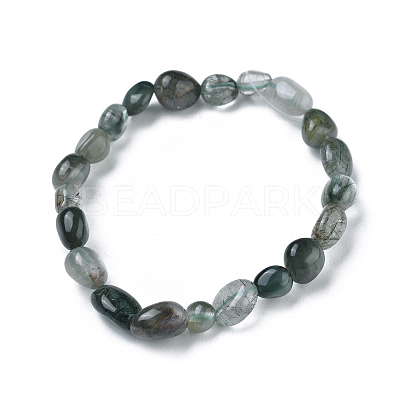 Natural Green Rutilated Quartz Bead Stretch Bracelets BJEW-K213-22-1