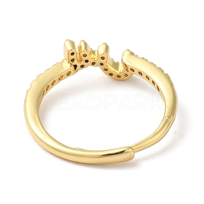 Rack Plating Brass Cubic Zirconia Arabic Letters Adjustable Rings for Women RJEW-S407-10G-07-1