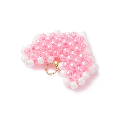 Glass Seed Beaded Heart Pendants PALLOY-MZ01018-1