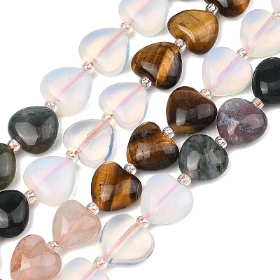 Gradient Color Opalite & Natural Ferruginous Quartz & Tiger Eye & Moss Agate & Lemon Jade Beads Strands G-B185-A03-1