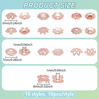 100Pcs 10 Styles Brass Bead Caps KK-PH0012-35RG-1