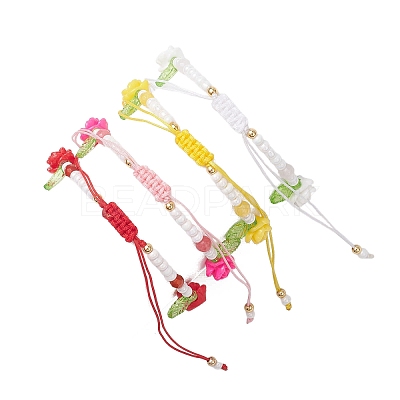 Glass Seed Bead and Resin Braided Bead Bracelets for Women BJEW-MZ00237-1
