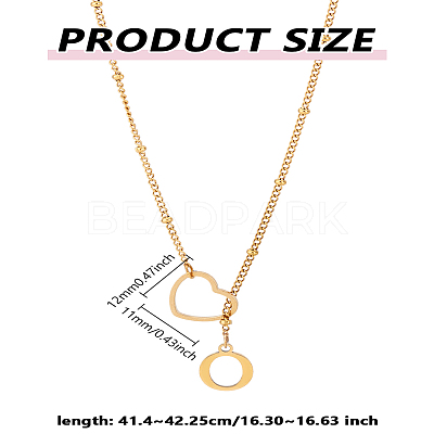 1Pc Letter & Heart Stainless Steel Lariat Necklaces for Women NJEW-LP0002-87G-O-1