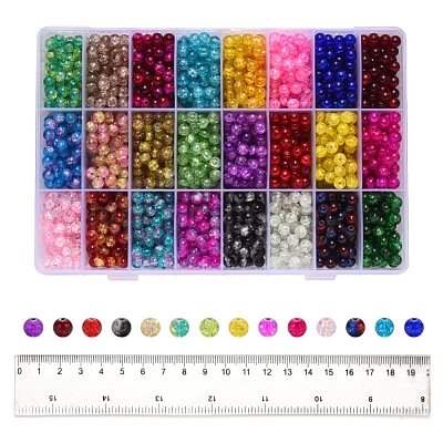 Spray Painted Crackle Glass Beads CCG-YW0001-02-6mm-1