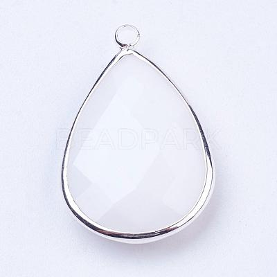Silver Color Plated Brass Glass Teardrop Pendants GLAA-M006-A-22S-1